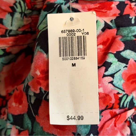 NWT Old Navy Womens M Pink Floral Smocked Waist Cap Sleeve Short Dress Tie‎ Neck - Picture 9 of 10